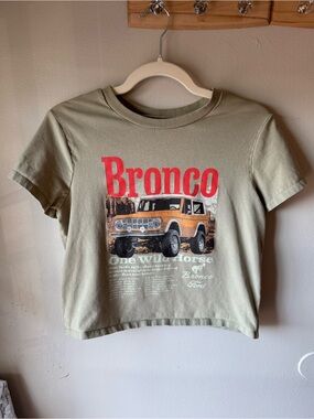 Ford Bronco Graphic Crop Top Size L Hybrid Apparel Sage Green Vintage Retro 4x4